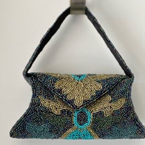 Beautiful Beaded Iridescent-bead w Chartreuse & Turquoise Evening Handbag.